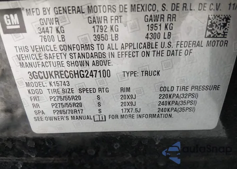 2017 Chevrolet Silverado 1500 1Lt from USA, damaged, VIN 3GCUKREC6HG247100